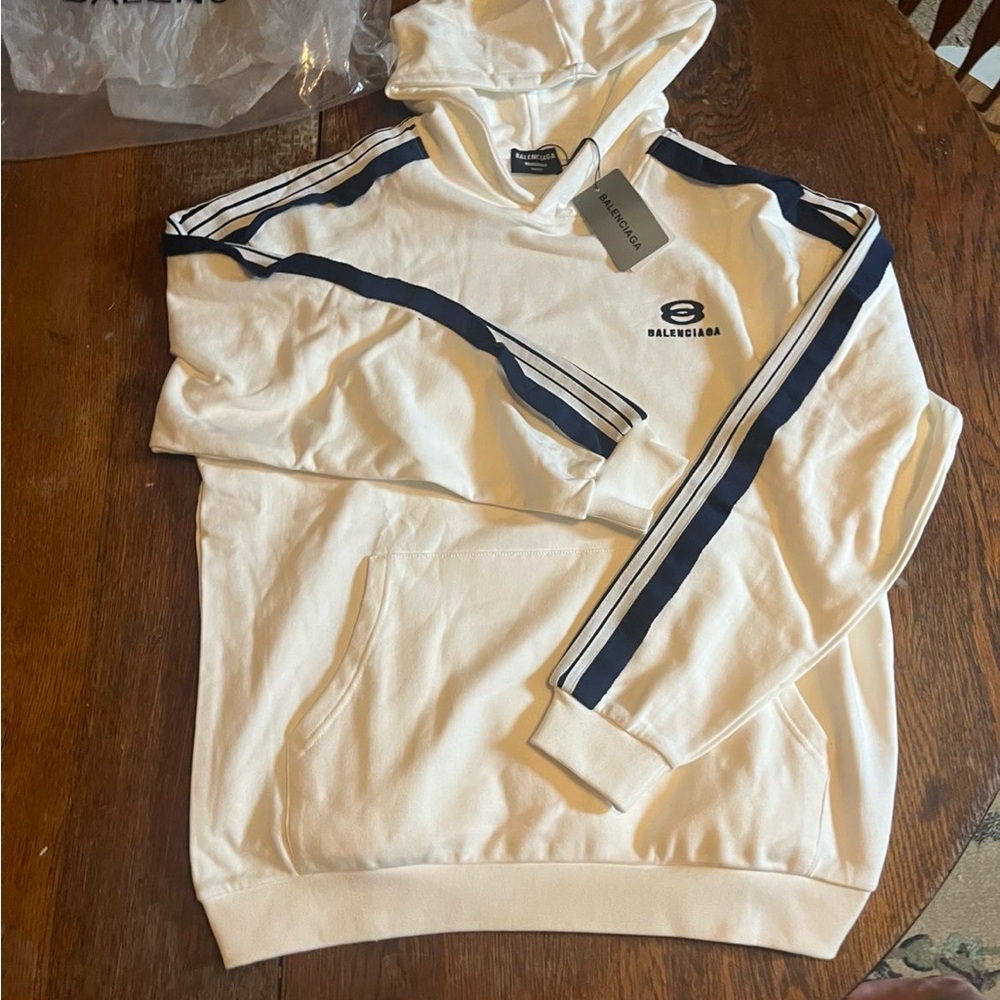 Balenciaga cotton hoodie with striped-detail logo hoodie